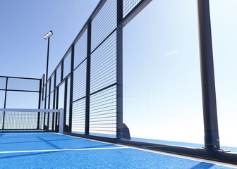 3D Render of Blue Pickleball or Padel Court on White