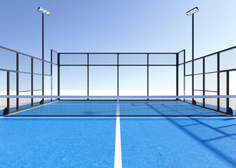 3D Render of Blue Pickleball or Padel Court on White
