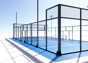 3D Render of Blue Pickleball or Padel Court on White