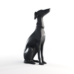 Reflective Black Stone Greyhound Sculpture on White Background