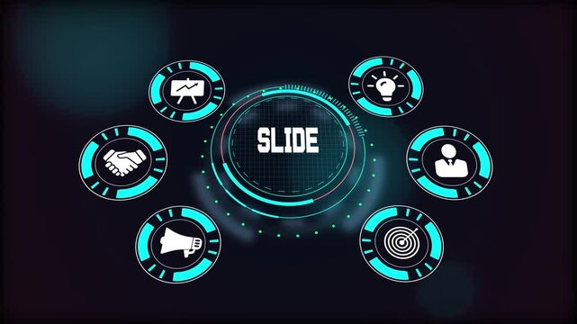 Digital slide design, virtual interface showing data visualization and content layout for presentation.