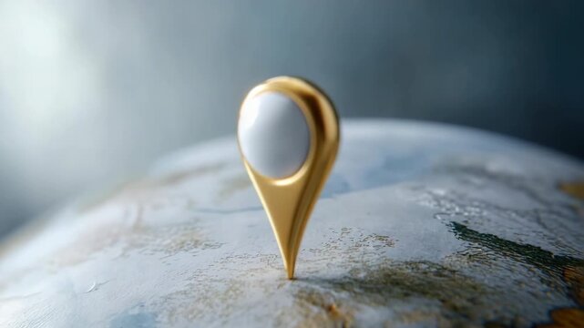 Golden geolocation marker on earth's surface highlighting global positioning concept