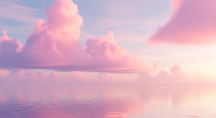 Serene Pink Clouds Reflected in Calm Water at Sunset.