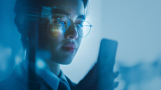 Close-up of a Business Professional Viewing Futuristic Smartphone UI
