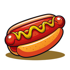 Cartoon hotdog with mustard on a white background on transparent background