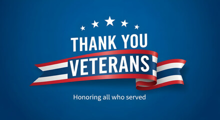 Thank you veterans message, patriotic ribbon and stars banner