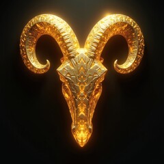 Obraz premium Gold aries zodiac symbol on black background. Astrological illustration features ram head graphic. Horoscope design suitable for astrology related projects. Conceptual artwork zodiac sign aries.