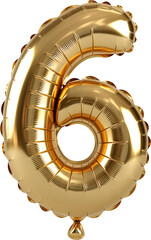 Golden Foil Balloon Number 6 Six