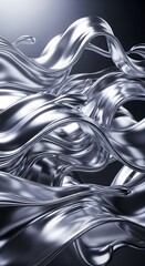 Abstract metallic ribbons flowing and intertwining with a sleek, shiny surface creating a dynamic and modern visual effect in a dark background
