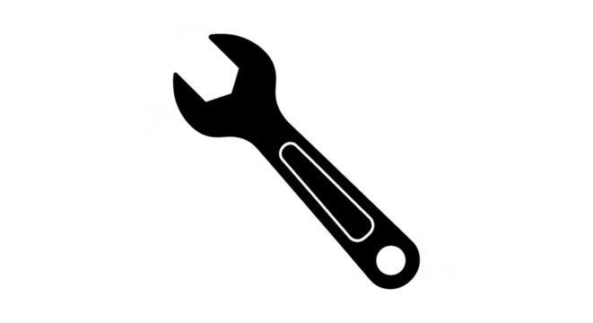 White Outline Wrench Icon On Black Background