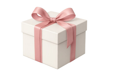 Obraz premium White gift box wrapped with pink ribbon and bow, symbolizing celebration, holidays, and special occasions