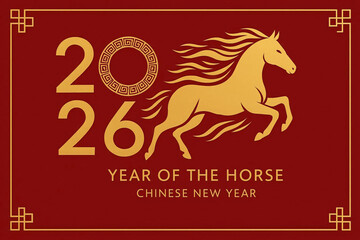 Elegant Red and Gold Horse Zodiac Art for Lunar New Year 2026