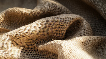 Natural Burlap Fabric Texture with Soft Folds and Warm Beige Color