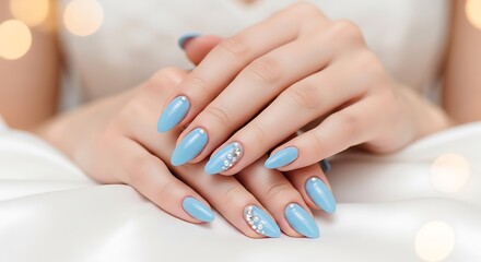 Light Blue Pearl Nail Art on Satin