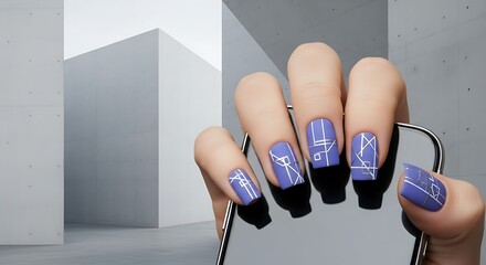 Modern Purple Geometric Nail Art and Phone