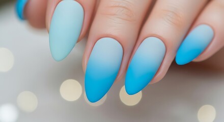 Fashionable Ombre Blue Matte Nails Close-up