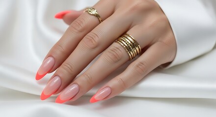Elegant Hand Neon Orange French Manicure