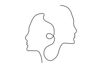 Woman face profile continuous one line drawing minimalist style outline vector illustration on white background
