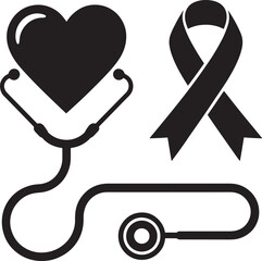 Health Care Symbols Stethoscope Heart Ribbon Awareness Icon Medical Equipment Support