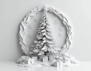 3d rendering of decorated faux silver christmas tree with gifts under xmas tree isolated on transparent background christmas tree tree papercut christmas paper vector background design merry