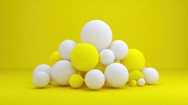 A yellow and white abstract composition with spherical shapes. - Powered by Adobe