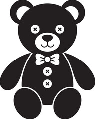 Fototapeta premium Teddy bear with bow tie three buttons for kids black silhouette on transparent