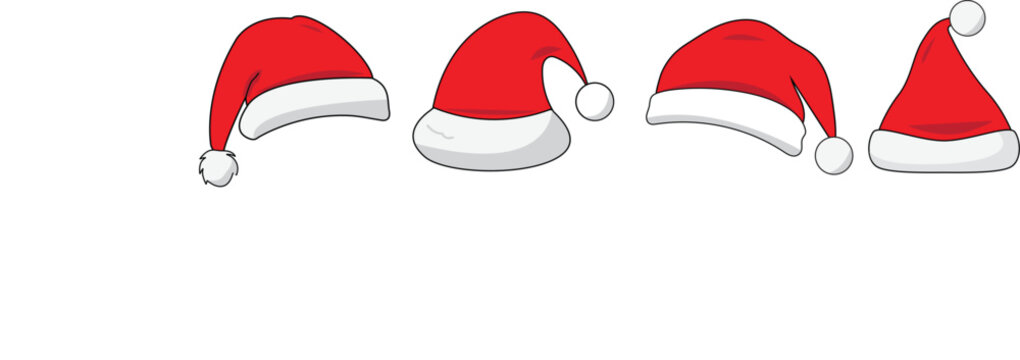 Realistic set of santa red hats _christmas & new year red hat collection_holiday stock vector illustration.eps - Powered by Adobe