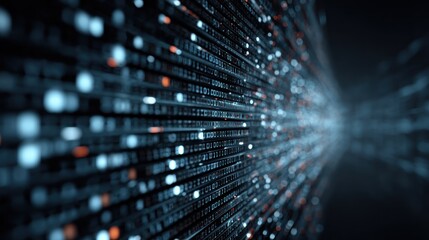 A digital tunnel of binary code. The technology concept of data transmission and digital communication.