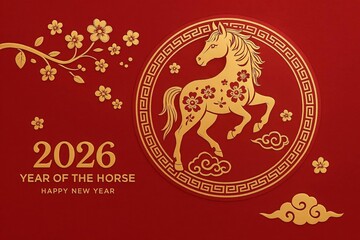 Luxury Red and Gold Oriental Background for Year of the Horse 2026