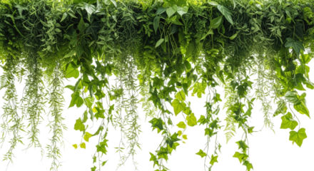 Lush Green Hanging Vines and Foliage isolated on Transparent Background