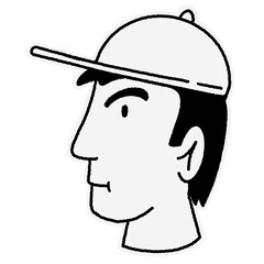 Line art illustration man with baseball cap