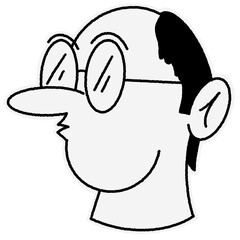 Line art illustration bald man with glasses