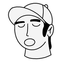 Line art illustration man with baseball cap