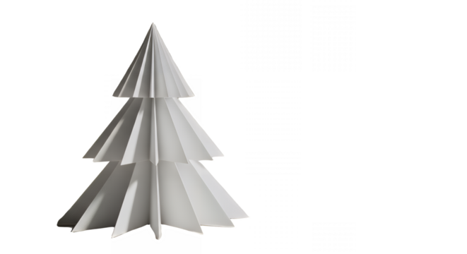 Minimalist white paper christmas tree for holiday season on transparent background