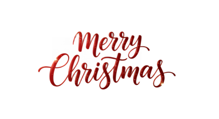 Elegant merry christmas text in red with sparkling glitter on transparent background