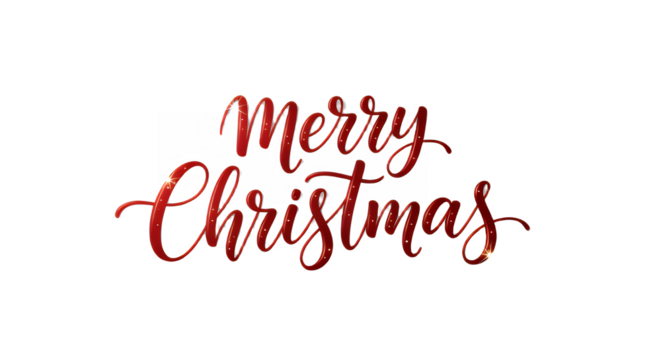Elegant merry christmas text in red with sparkling glitter on transparent background