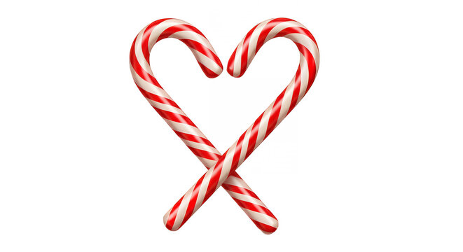 Two candy canes crossed forming a heart shape design on transparent background