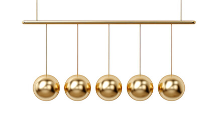 Golden Newton's Cradle with five spheres hanging evenly