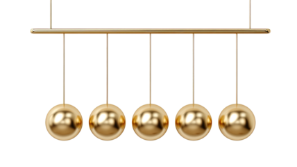 Golden Newton's Cradle with five spheres hanging evenly