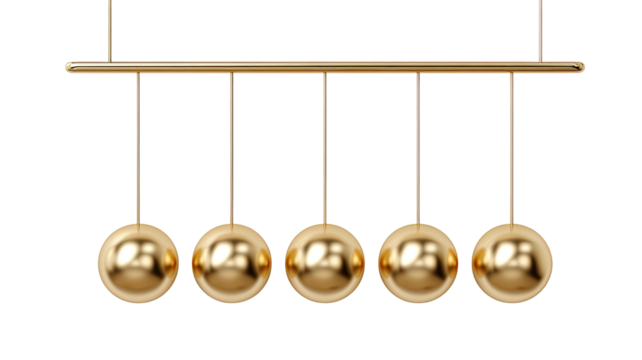 Golden Newton's Cradle with five spheres hanging evenly