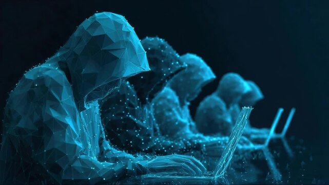 A cyber attack or Cybersecurity concept. Abstract digital hacker teams are hacking system. Polygonal conception of fraud and internet criminal.