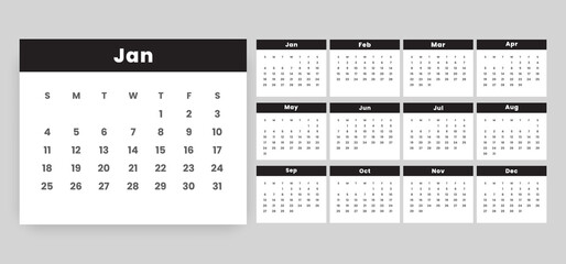 minimal 2026 monthly calendar template in printable design