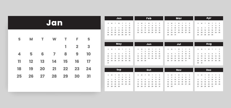 minimal 2026 monthly calendar template in printable design