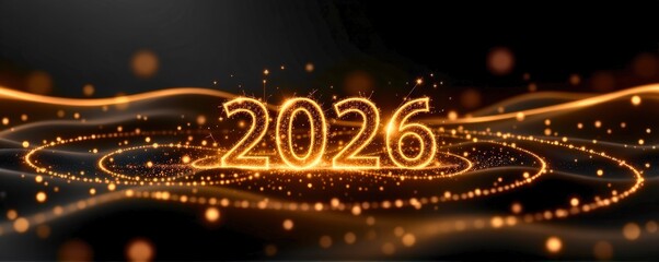 Clean luxury future style: matte black background with thin gold light arcs forming partial circles