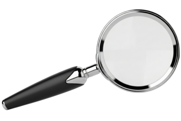 Magnifying Glass With Black Handle And Silver Rim isolated on Transparent Background