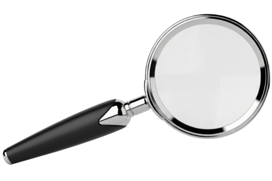 Magnifying Glass With Black Handle And Silver Rim isolated on Transparent Background
