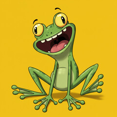 Joyful cartoon frog with wide grin and big eyes, radiating pure happiness and playful energy for vibrant designs