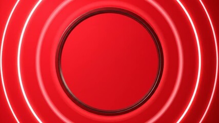 A vibrant red abstract with concentric white neon circles radiating from the center - Powered by Adobe