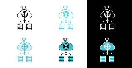 Cloud server connection icon for data storage and online network in line and fill style