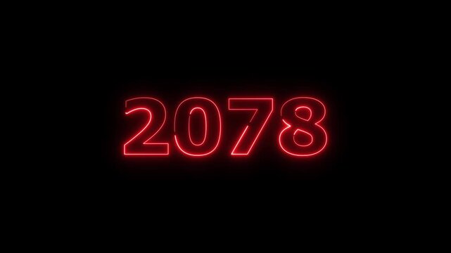 2078 Sal neon number text icon background animation. Happy new year 2078 background 4k video.	